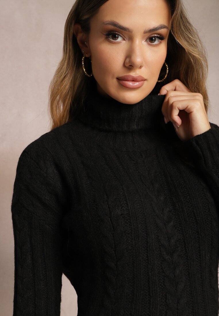 miss poem Helancă Neagră Tricotată cu model împletit Cleva