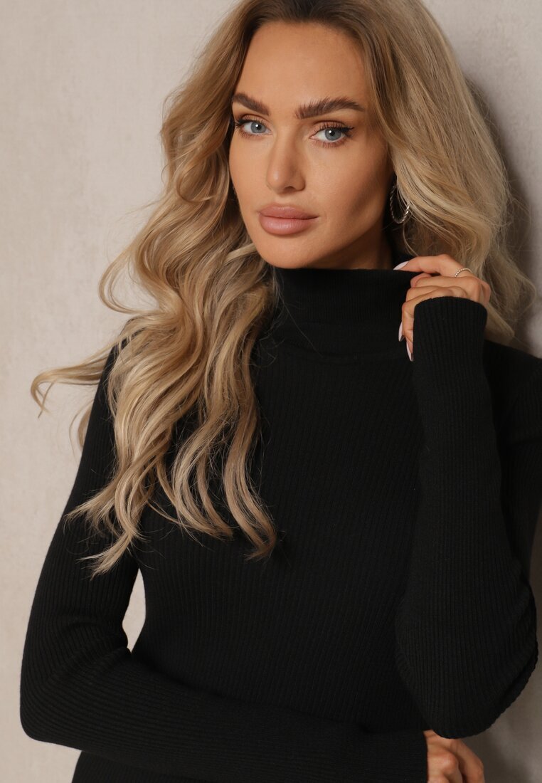 miss poem Maleta neagră mulată din tricot striat cu viscoză cu legătură și decupaj la spate Voretta