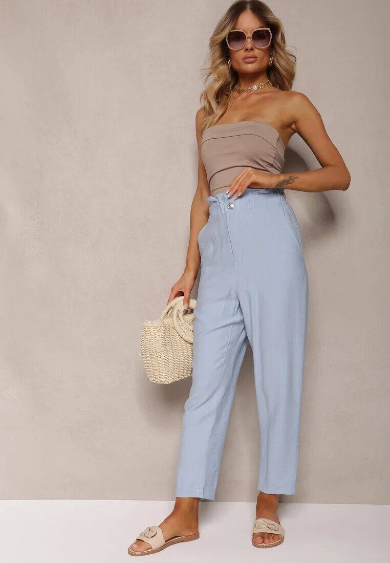 miss poem Pantaloni Albastru deschis Clasici cu Talie Elastică Paper Bag Targea