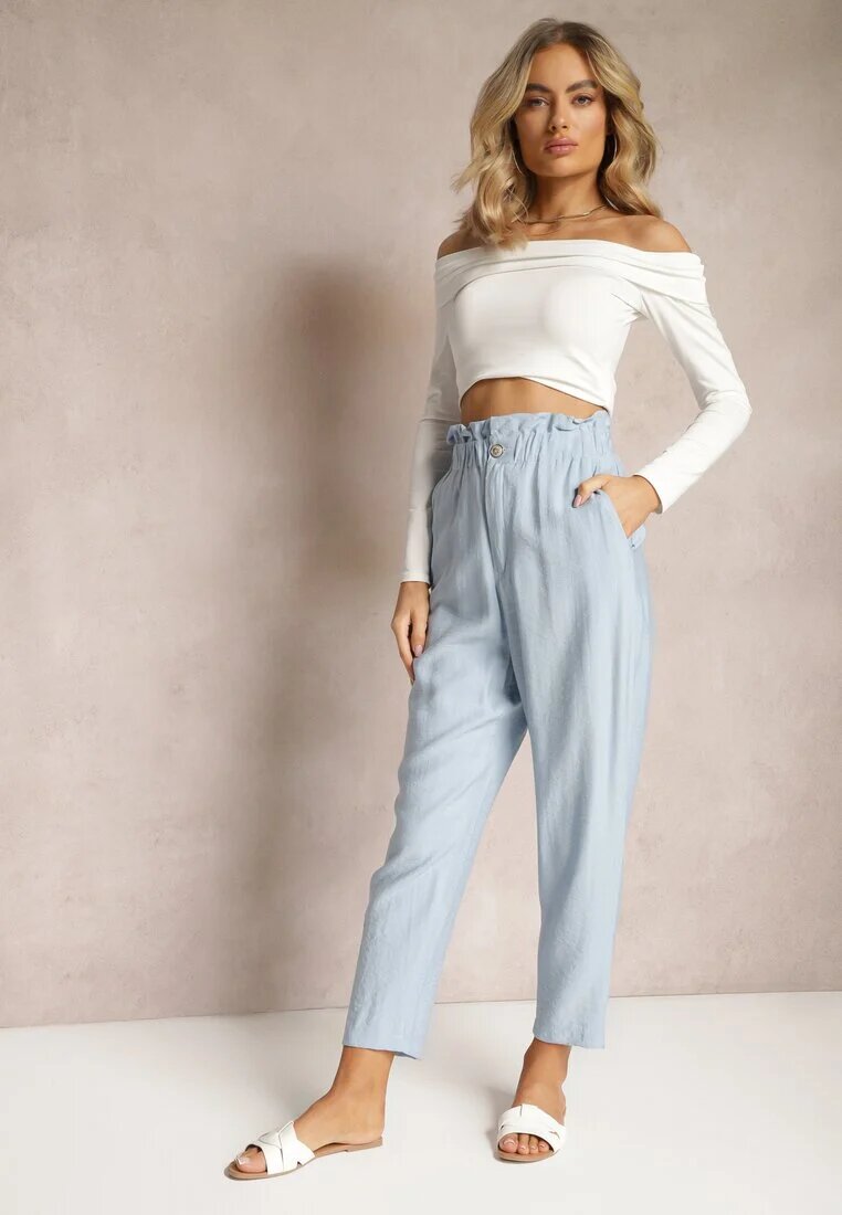 miss poem Pantaloni Albastru deschis Clasici cu Talie Elastică Paper Bag Targea