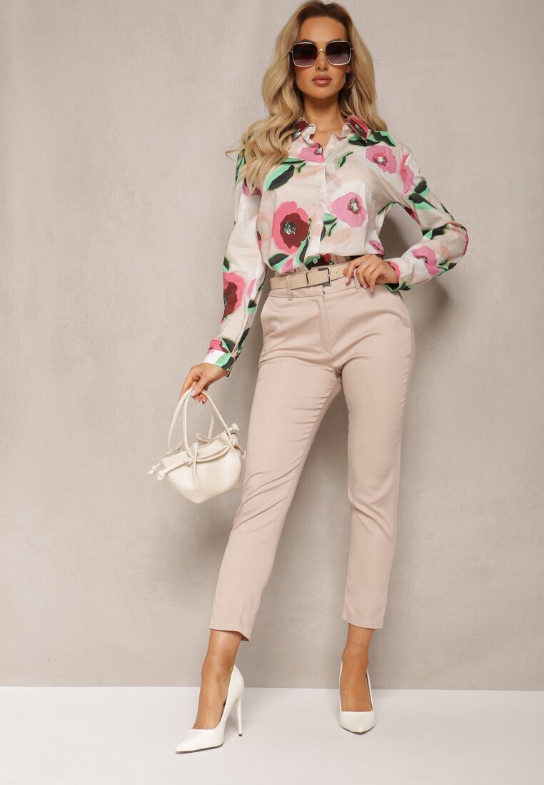 miss poem Pantaloni Bej Țigaretă High Waist Orangia
