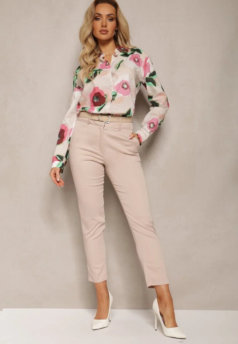 miss poem Pantaloni Bej Țigaretă High Waist Orangia