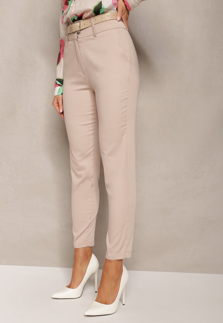 miss poem Pantaloni Bej Țigaretă High Waist Orangia