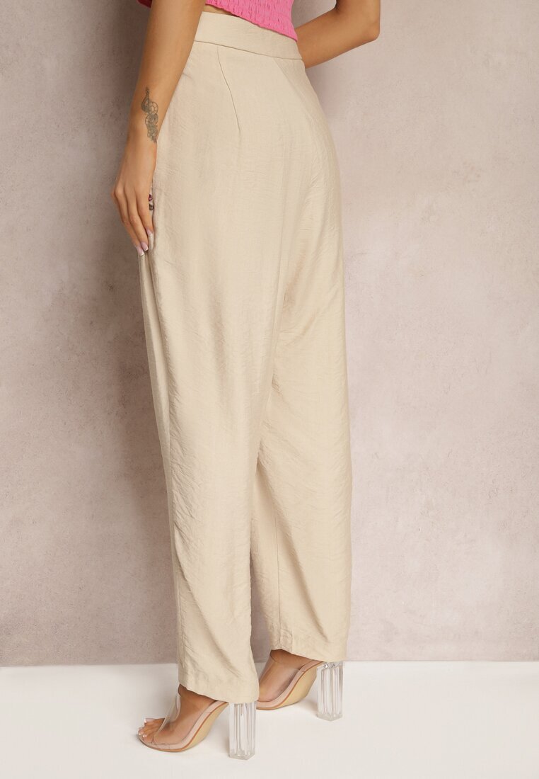 miss poem Pantaloni Bej Tip High Waist Decorați Cu Zirconii Sajara
