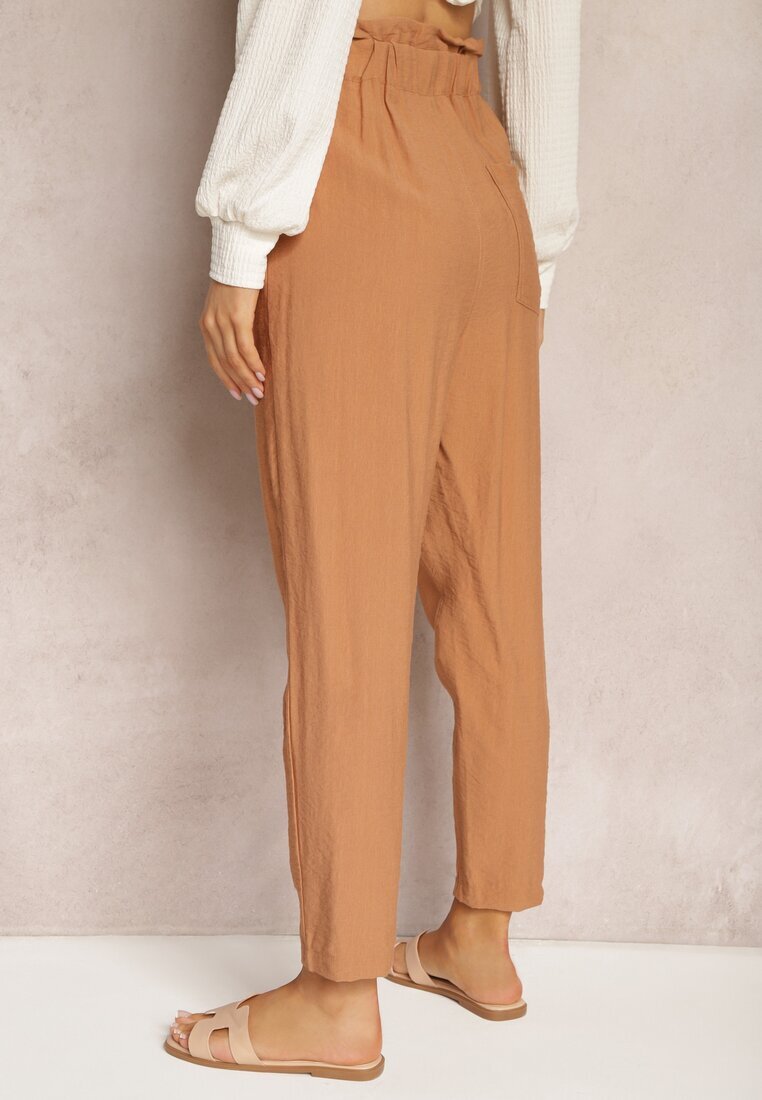 miss poem Pantaloni Clasici Maro cu Talie Elastică Paper Bag Targea