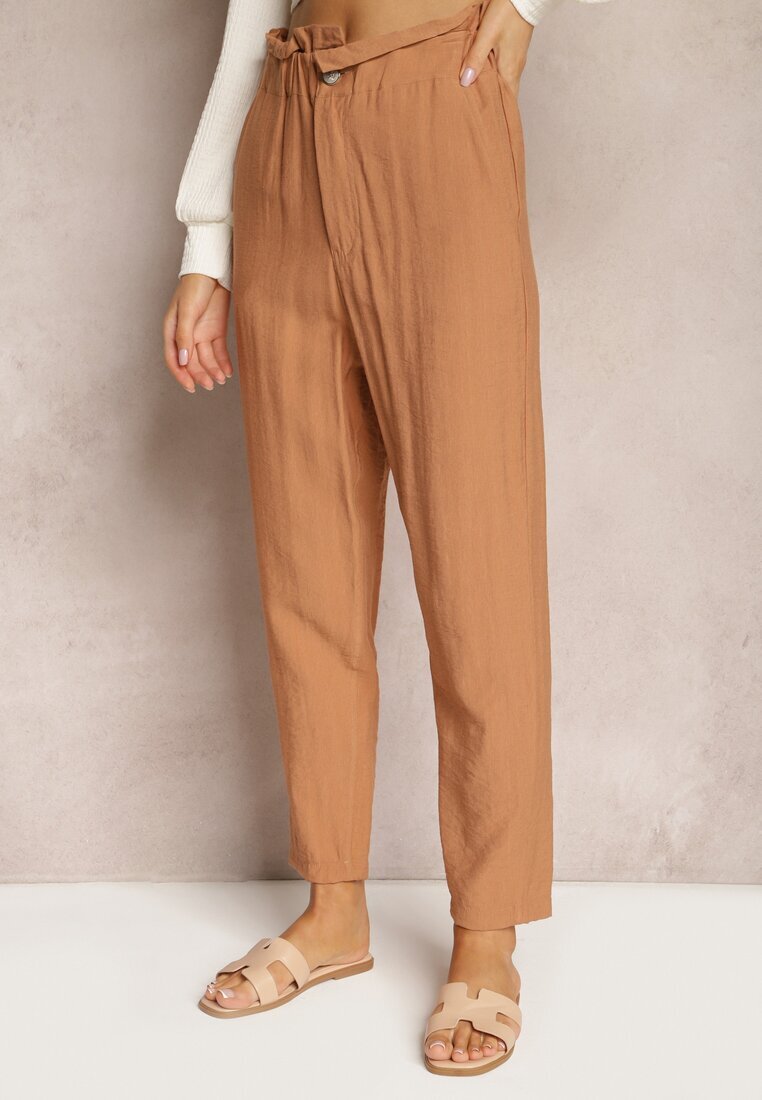 miss poem Pantaloni Clasici Maro cu Talie Elastică Paper Bag Targea