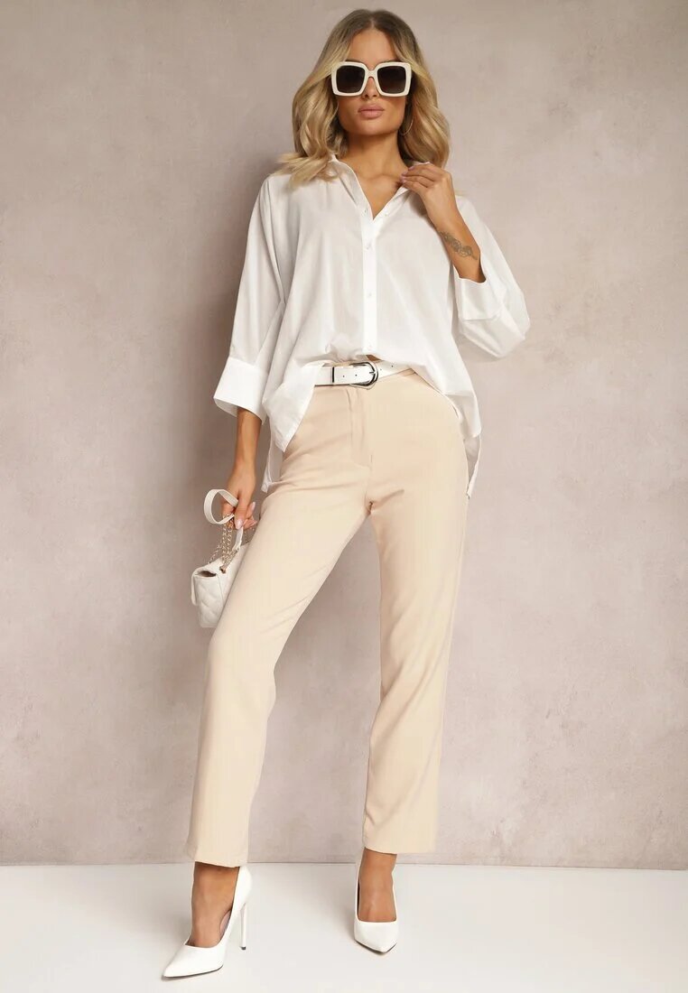 miss poem Pantaloni de costum Bej cu picioare evazate High Waist Stagiona