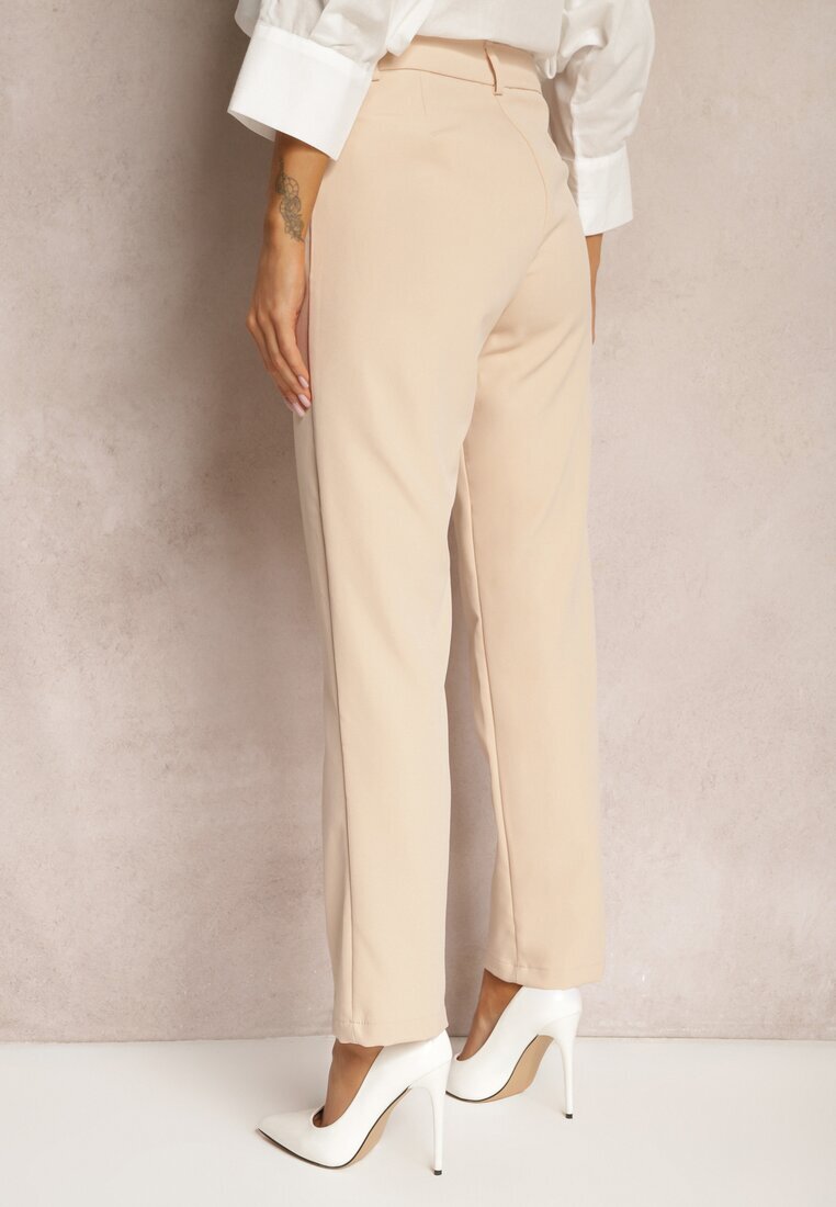 miss poem Pantaloni de costum Bej cu picioare evazate High Waist Stagiona