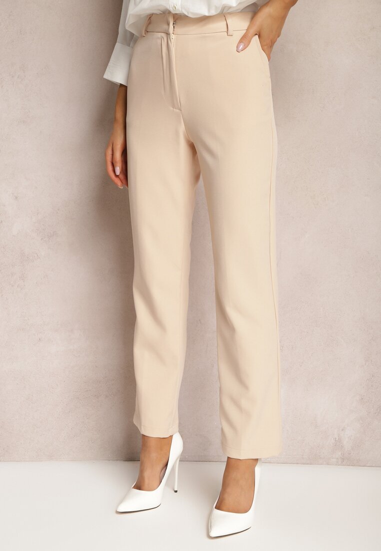 miss poem Pantaloni de costum Bej cu picioare evazate High Waist Stagiona