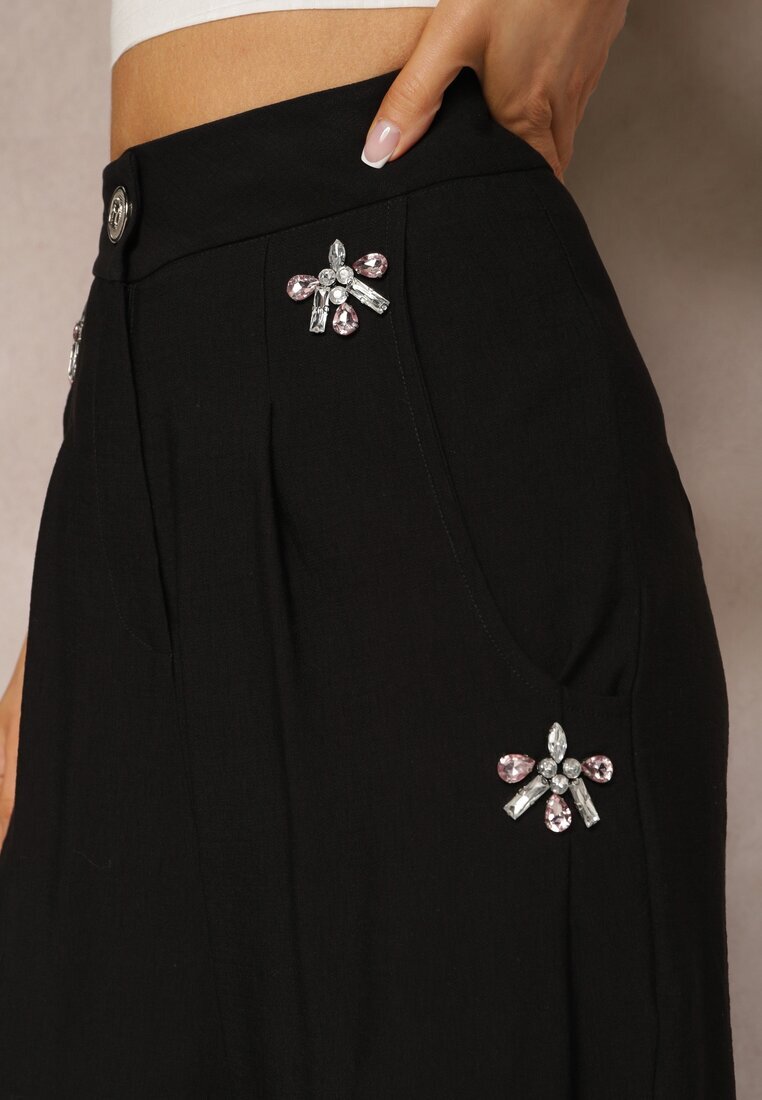 miss poem Pantaloni Negri Talie înaltă decorați cu Zirconii Sajara