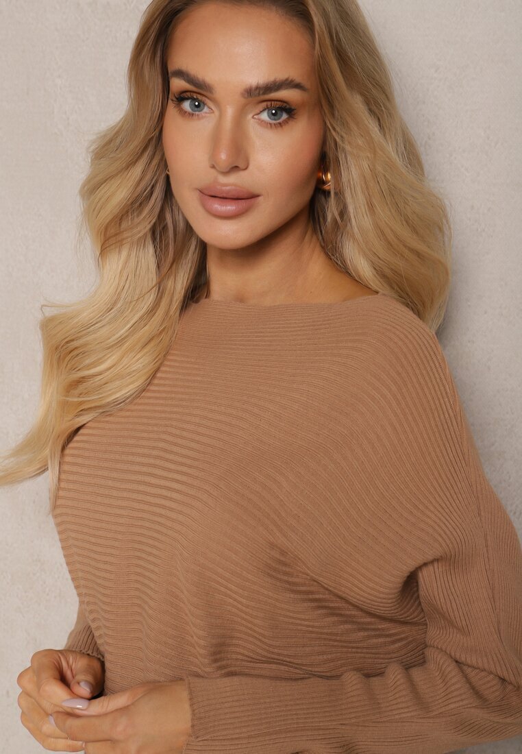 miss poem Pulover Bej cu Croială Clasică și Decolteu Barcă Valorvia