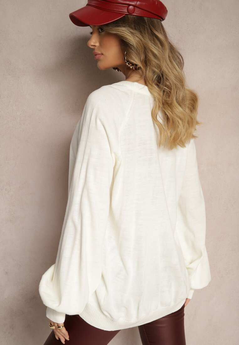 miss poem Pulover bej deschis Oversize Decorat cu Borduri Largi Anittia