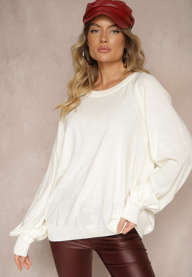 miss poem Pulover bej deschis Oversize Decorat cu Borduri Largi Anittia