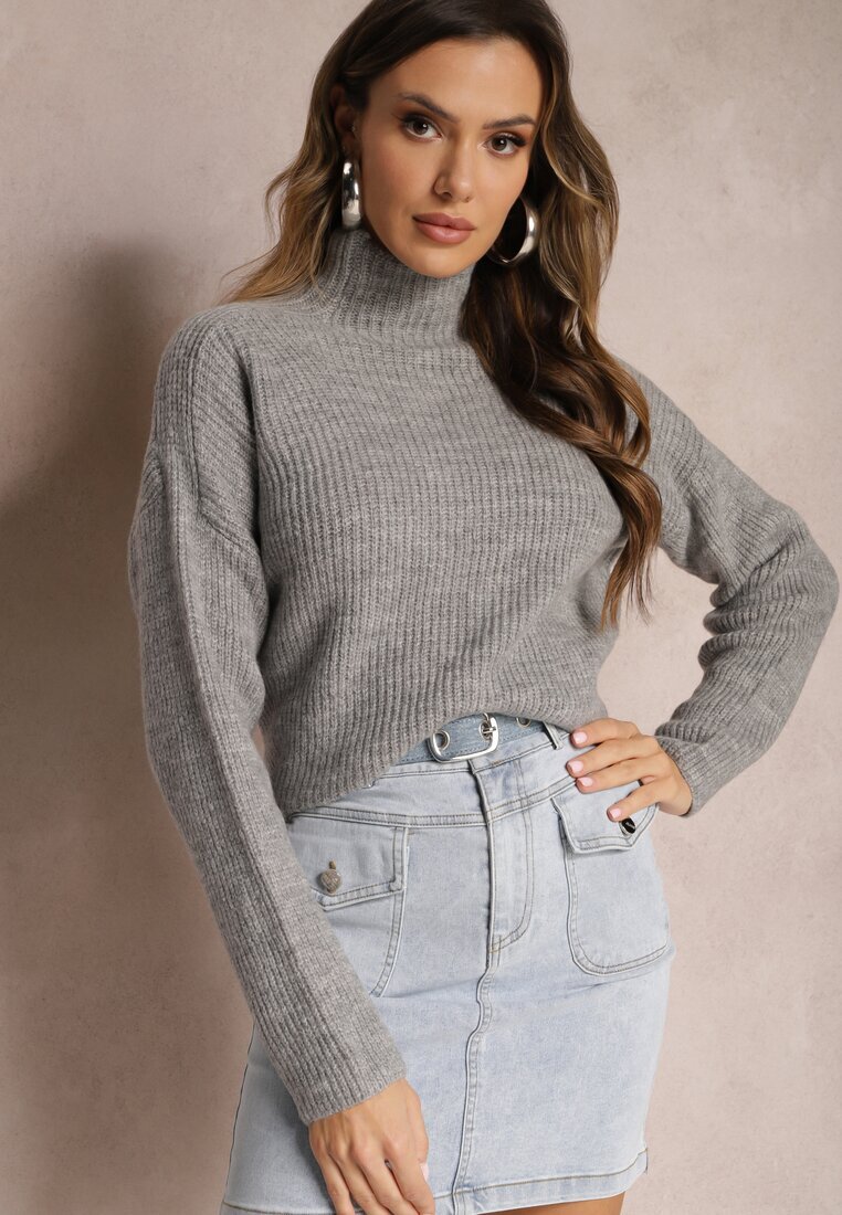 miss poem Pulover cu guler înalt Gri din Tricot Elastică Cuzze