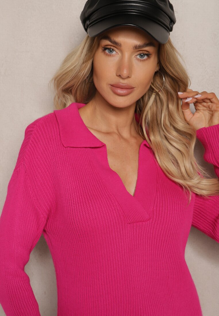 miss poem Pulover Fucsia cu decolteu în V și guler Benioza