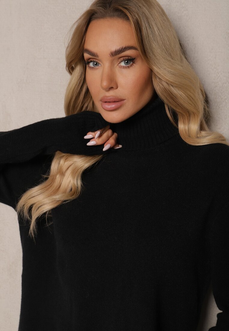 miss poem Pulover Negru Asimetric cu croială clasică cu mânecă lungă Serattia