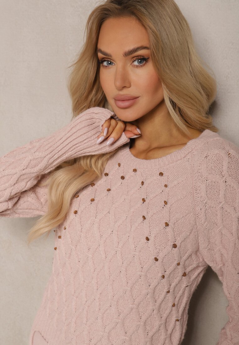 miss poem Pulover roz pal cu cordon decorativ și împletitură Vittella