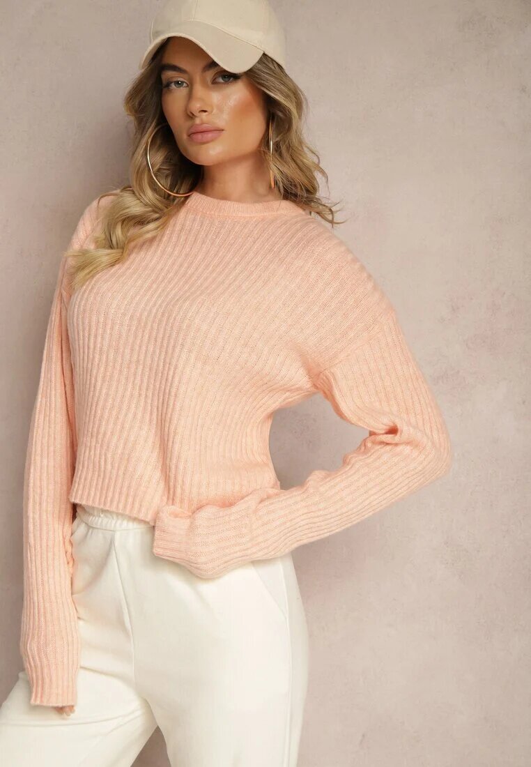 miss poem Pulover Roz pal cu nervuri cu croi clasic tip cutie Omeita