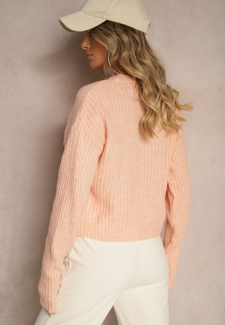 miss poem Pulover Roz pal cu nervuri cu croi clasic tip cutie Omeita