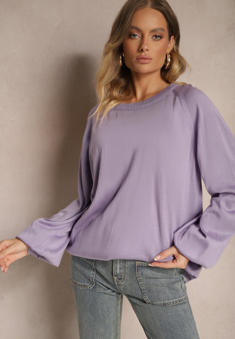 miss poem Pulover Violet Oversize Decorat cu benzi late Anittia