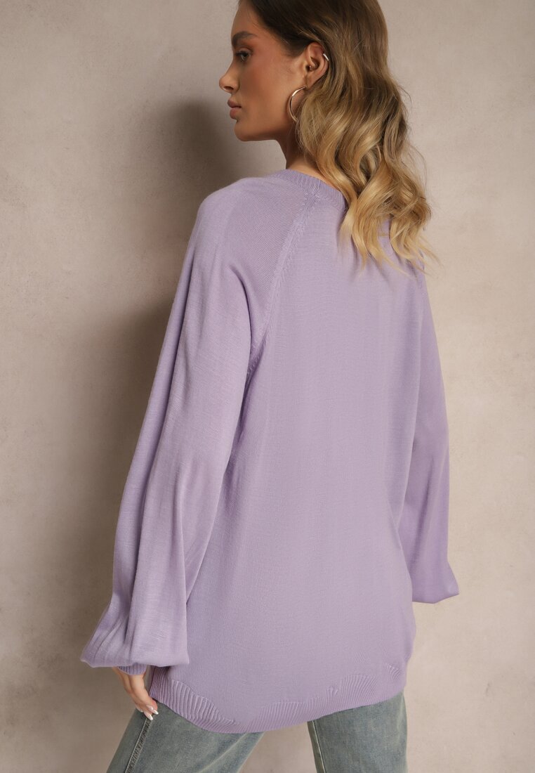 miss poem Pulover Violet Oversize Decorat cu benzi late Anittia