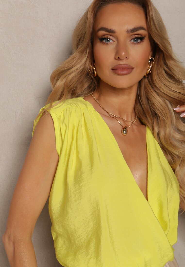 miss poem Top Galben Casual Din viscoză Cu fermoar Cu decolteu petrecut Firoana