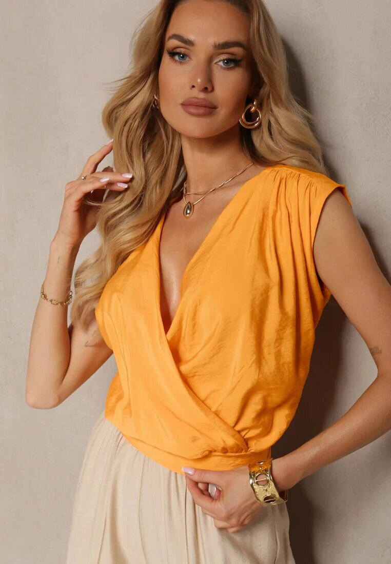 miss poem Top Portocaliu Casual din vâscoză cu fermoar cu decolteu petrecut Firoana