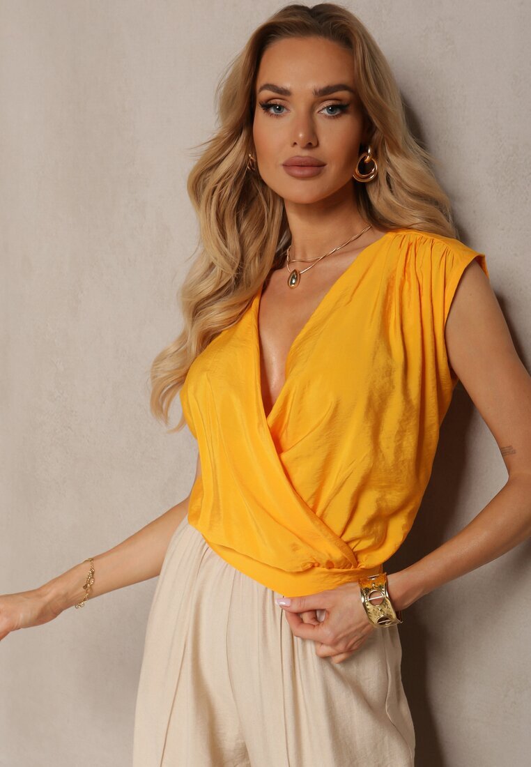 miss poem Top Portocaliu Casual din viscoză cu fermoar și decolteu petrecut Firoana
