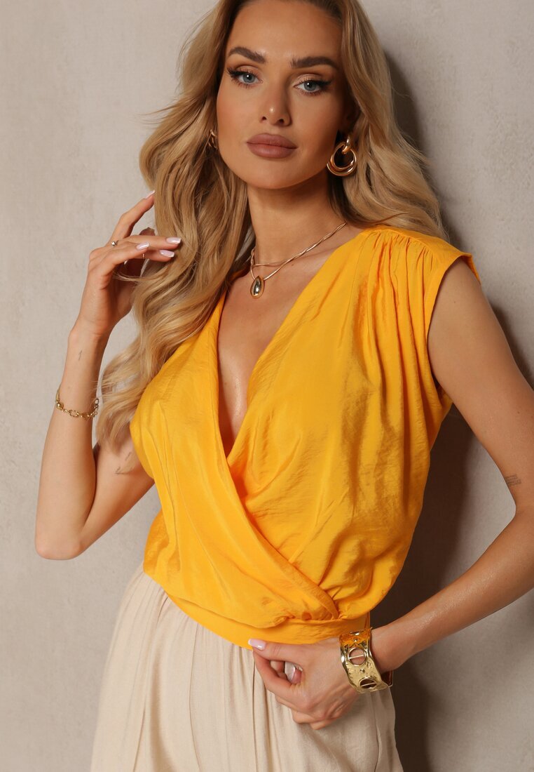 miss poem Top Portocaliu Casual din viscoză cu fermoar și decolteu petrecut Firoana