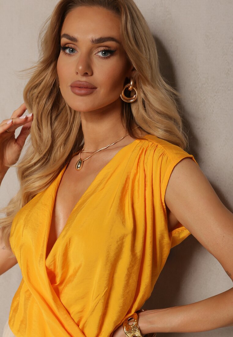 miss poem Top Portocaliu Casual din viscoză cu fermoar și decolteu petrecut Firoana