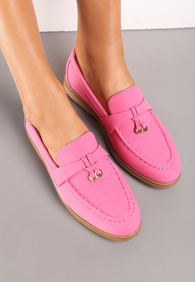  Mocasini fuchsia din imitație de velur cu pandantiv minimalist Rehoda