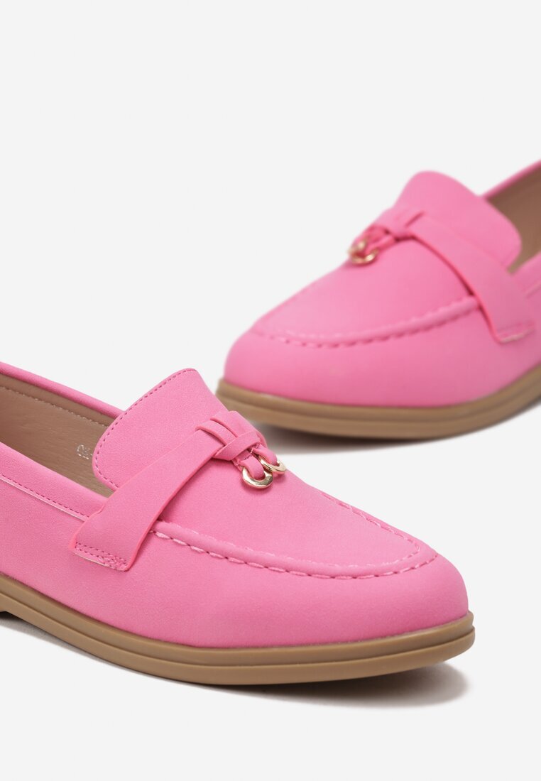  Mocasini fuchsia din imitație de velur cu pandantiv minimalist Rehoda
