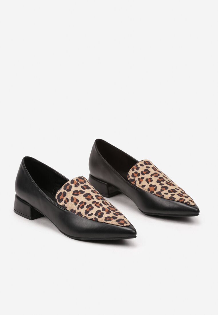  Mocasini negri leopard cu vârf ascuțit și toc jos Tillea