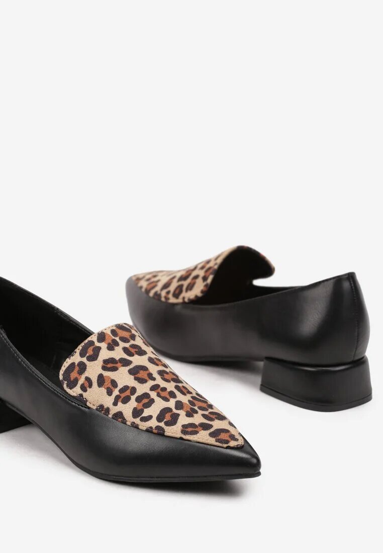  Mocasini negri leopard cu vârf ascuțit și toc jos Tillea