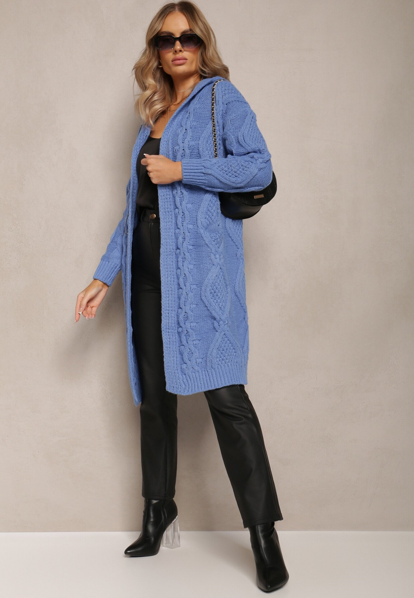 moni&co Cardigan Albastru cu Croială Lungă cu Glugă și Buzunare Oricyna