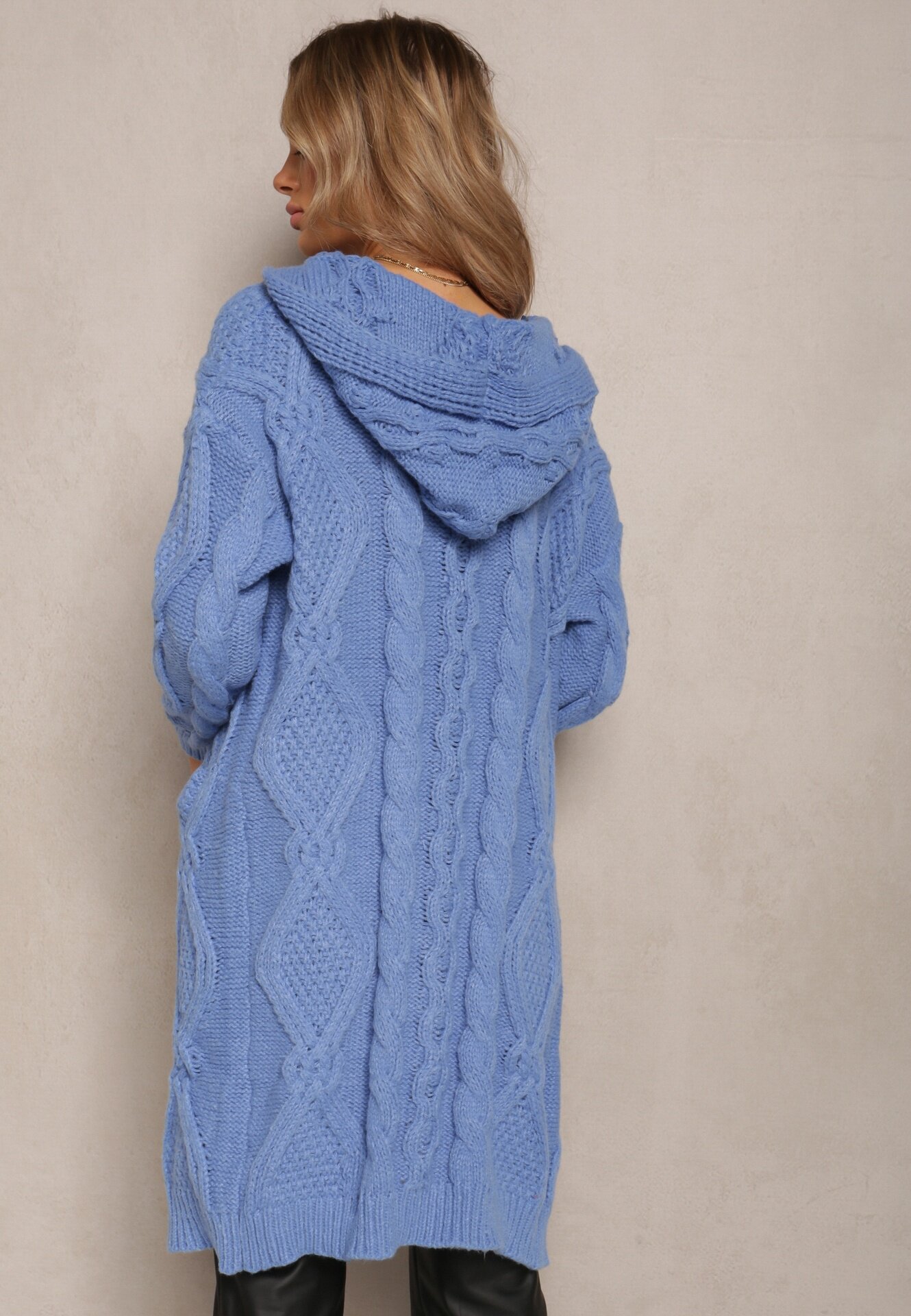moni&co Cardigan Albastru cu Croială Lungă cu Glugă și Buzunare Oricyna