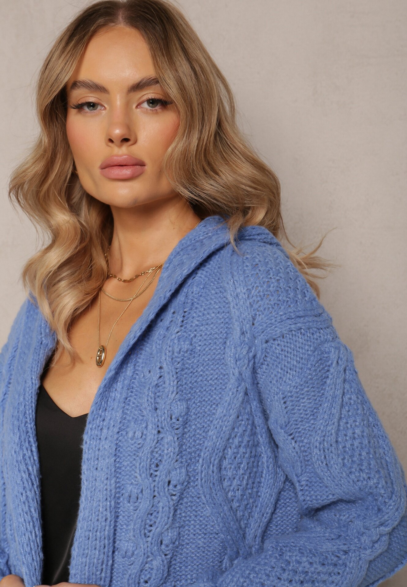 moni&co Cardigan Albastru cu Croială Lungă cu Glugă și Buzunare Oricyna