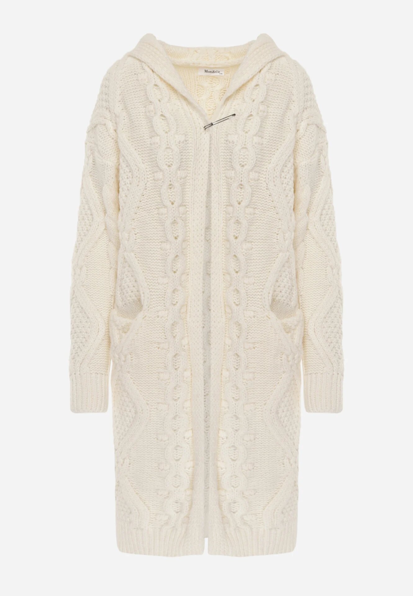 moni&co Cardigan Bej deschis lung cu glugă și buzunare Oricyna