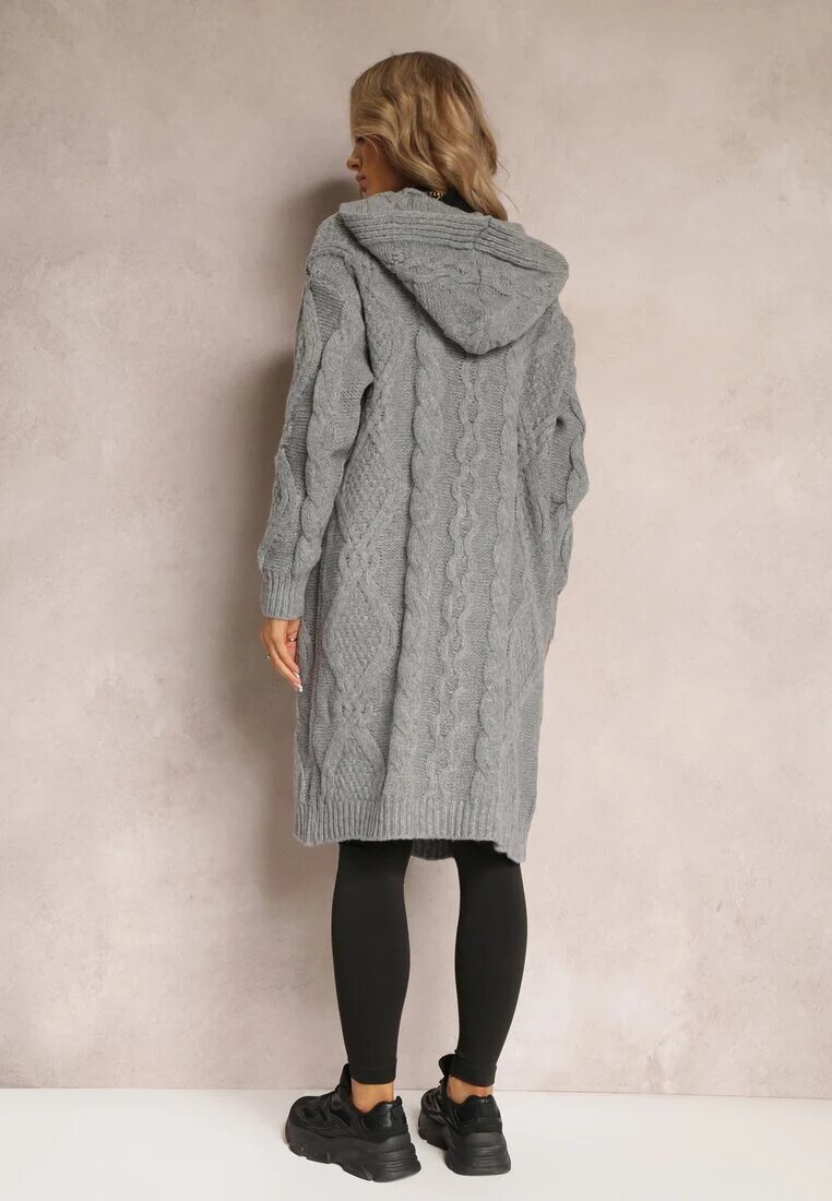 moni&co Cardigan Gri închis lung cu glugă și buzunare Oricyna