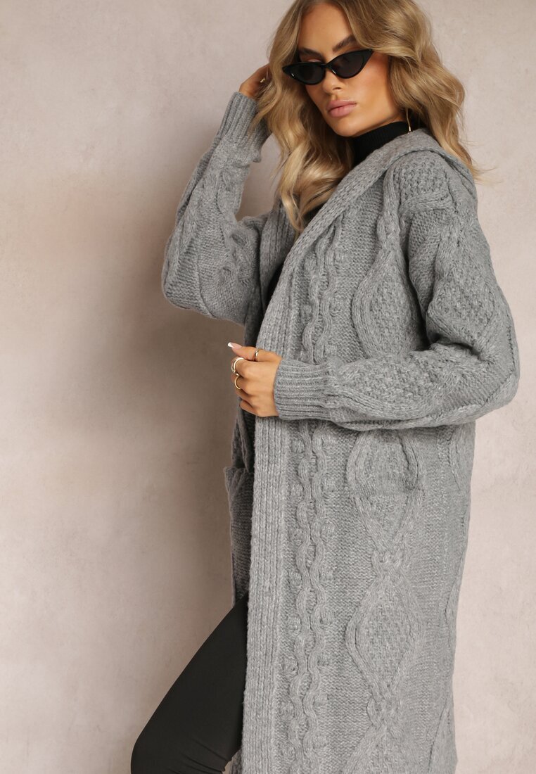 moni&co Cardigan Gri închis lung cu glugă și buzunare Oricyna