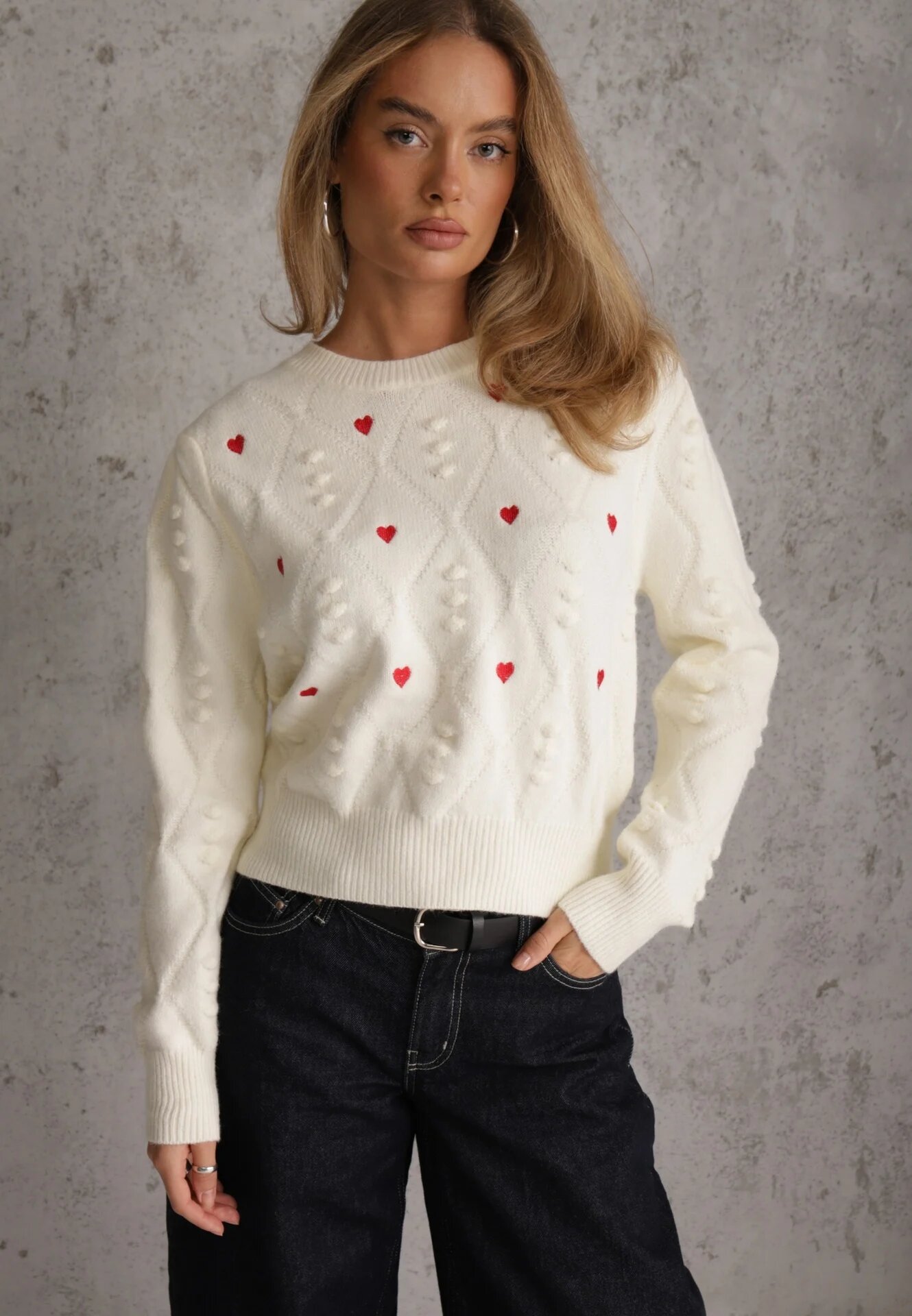 moni&co Pulover Clasic Bej cu Borduri și Broderii Decorative Reani
