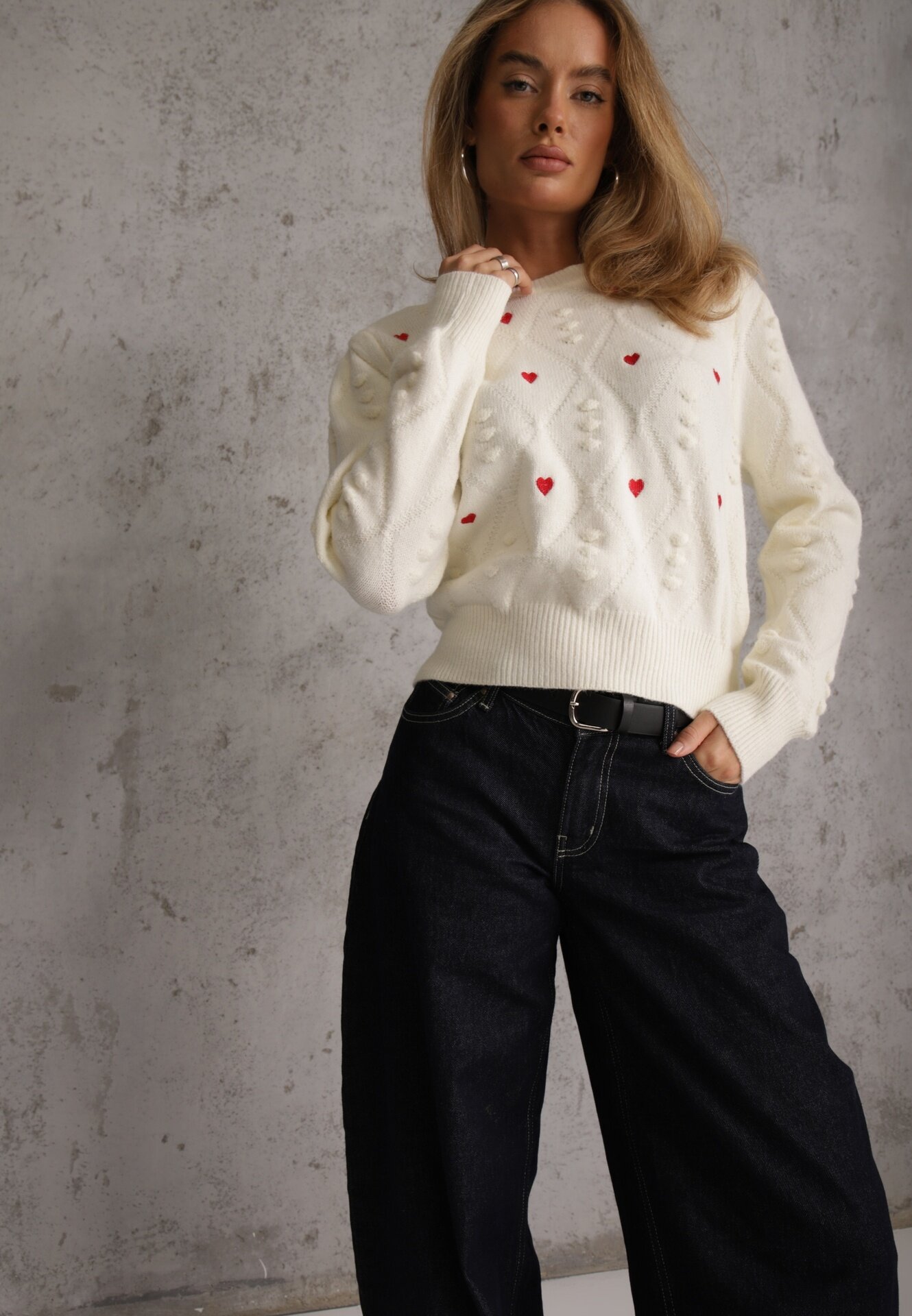 moni&co Pulover Clasic Bej cu Borduri și Broderii Decorative Reani