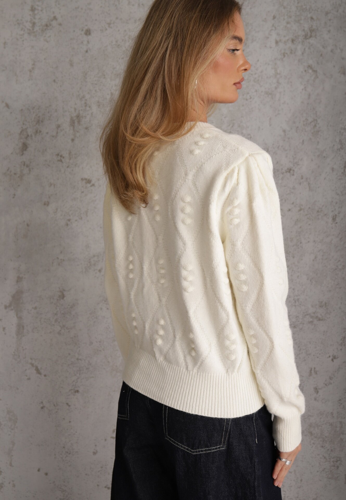 moni&co Pulover Clasic Bej cu Borduri și Broderii Decorative Reani