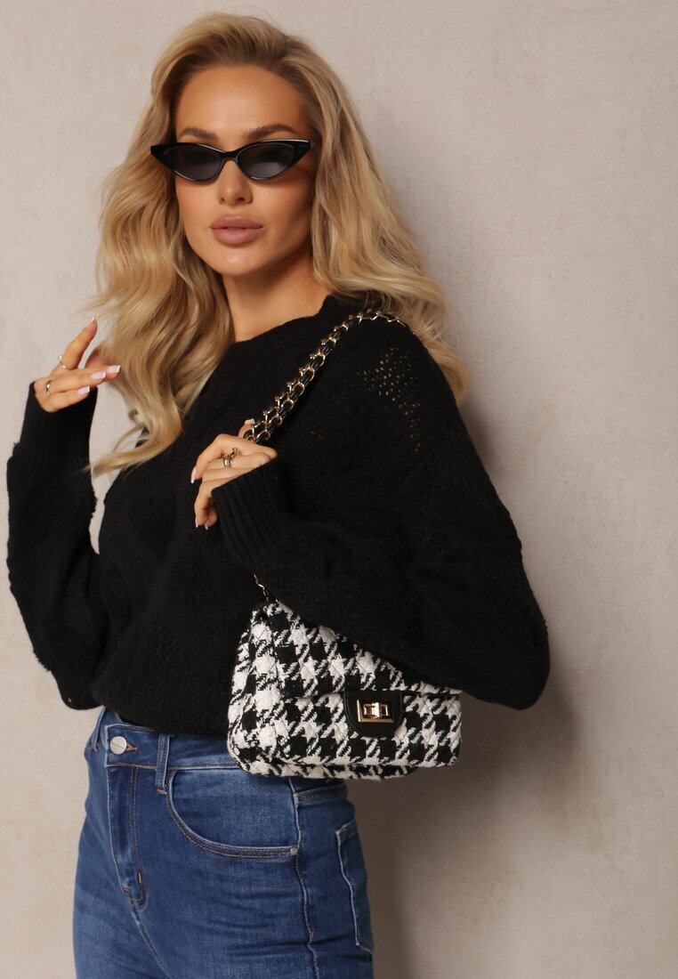 moni&co Pulover Clasic Negru cu Impletitură cu Inimi și Benzi elastice Miadove