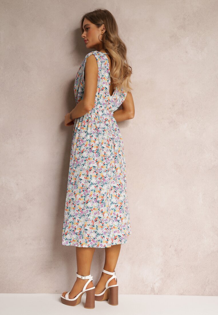 moni&co Rochie Albastră Florală Midi fără Mâneci cu Elastic în Talie Thallu