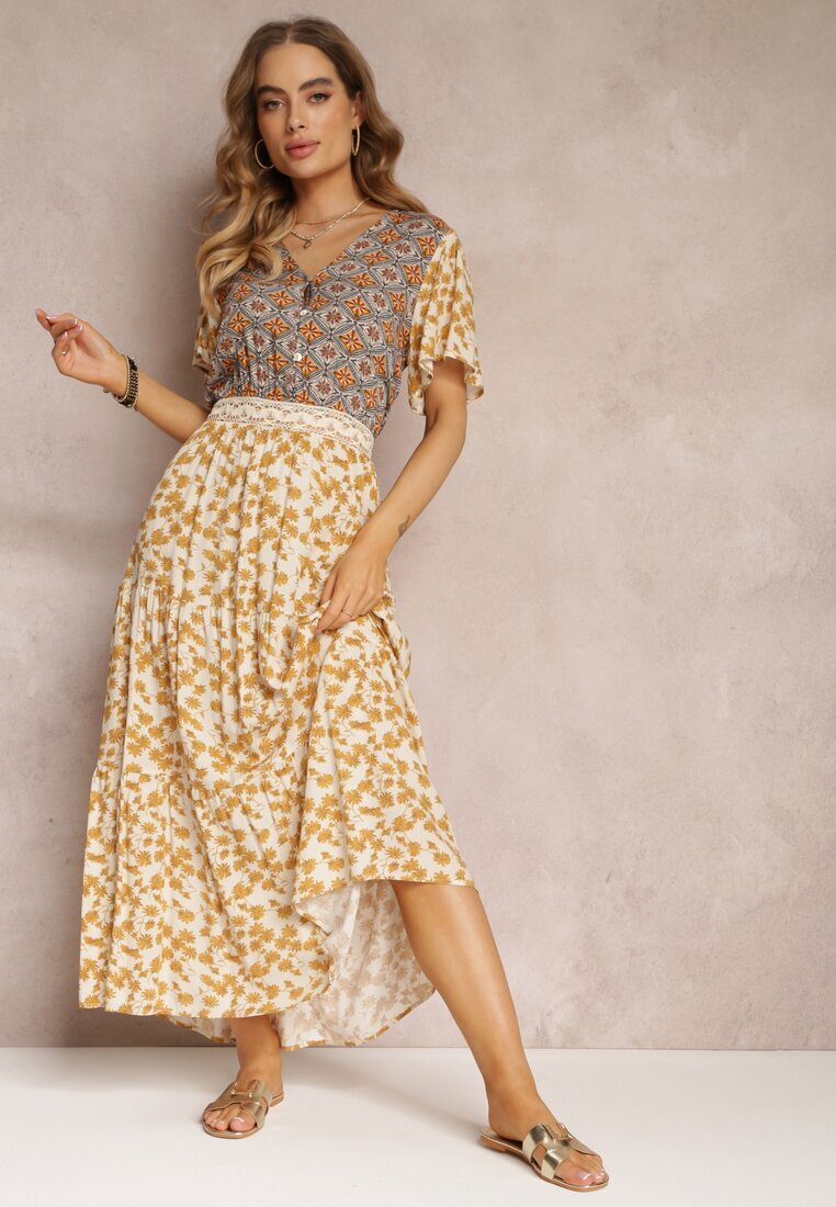 moni&co Rochie Bej deschis Evazată Maxi din Viscoză Ophitria