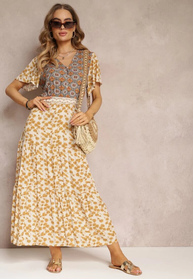 moni&co Rochie Bej deschis Evazată Maxi din Viscoză Ophitria
