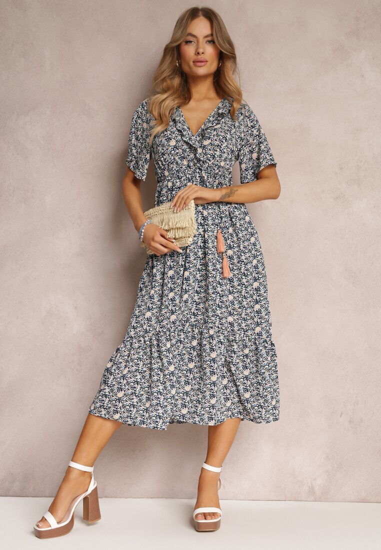 moni&co Rochie Granat Midi cu volane decolteu petrecut și elastic în talie Denila