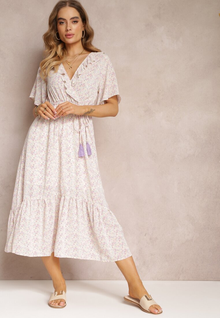 moni&co Rochie midi roz-mentă cu volane decolteu petrecut și elastic în talie Denila