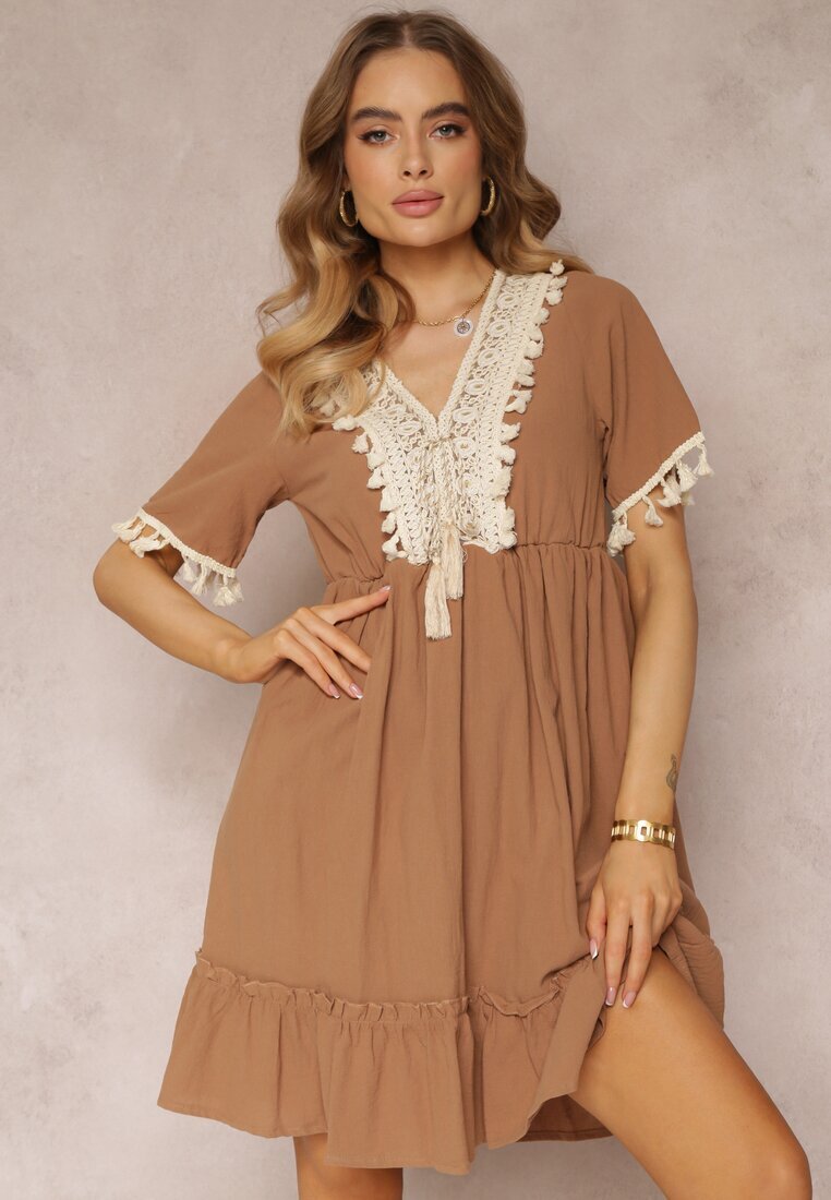 moni&co Rochie Mini Maro cu Elastic în Talie și Bandă Decorativă cu Paiete Ofelifia